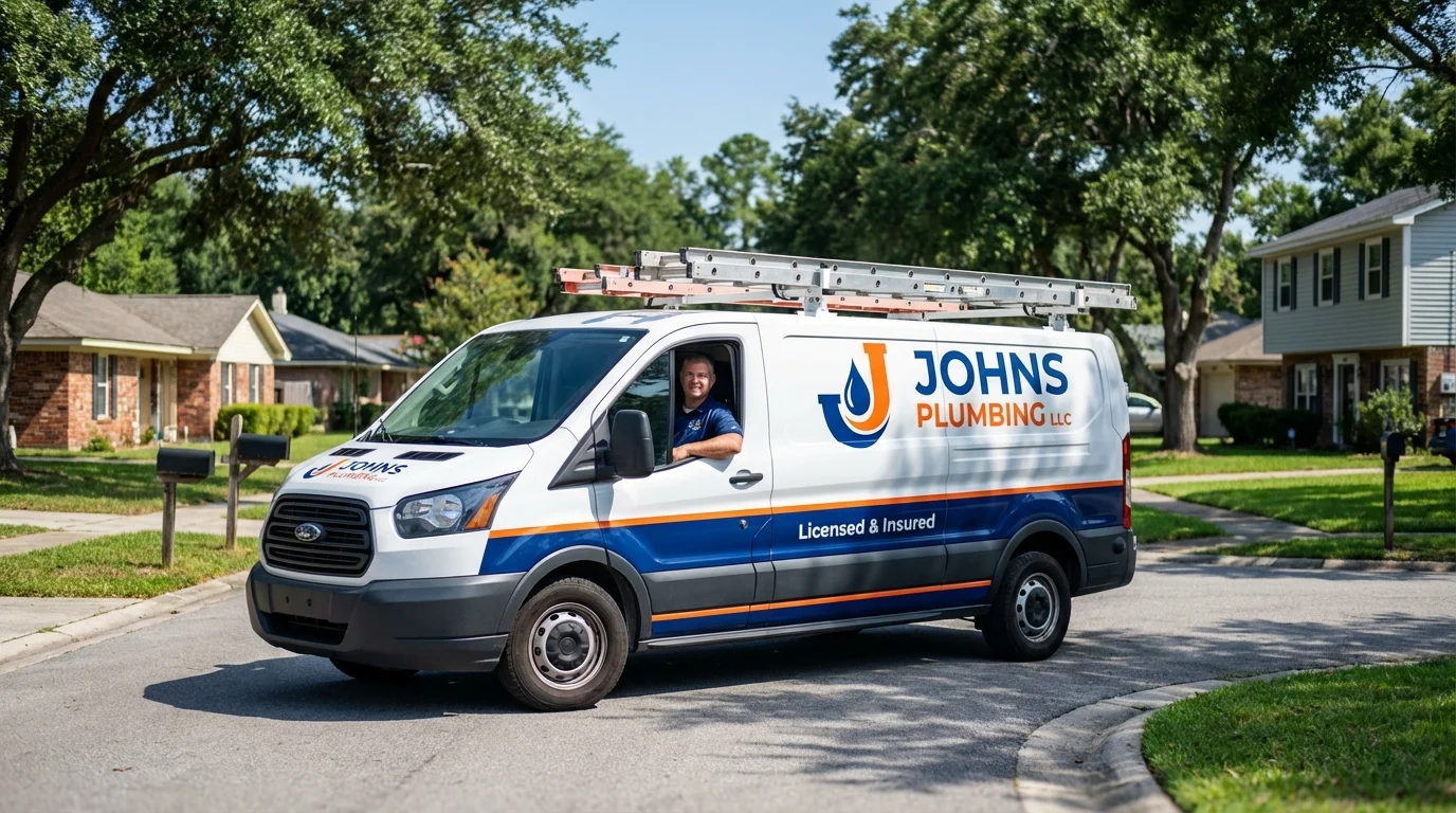 Johns Plumbing LLC service van in Webberville, MI