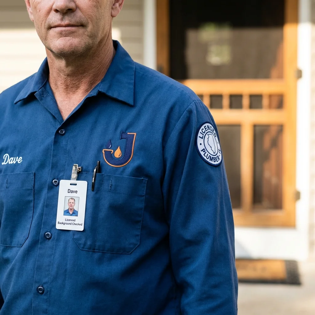 Licensed plumber showing ID badge in Webberville, MI