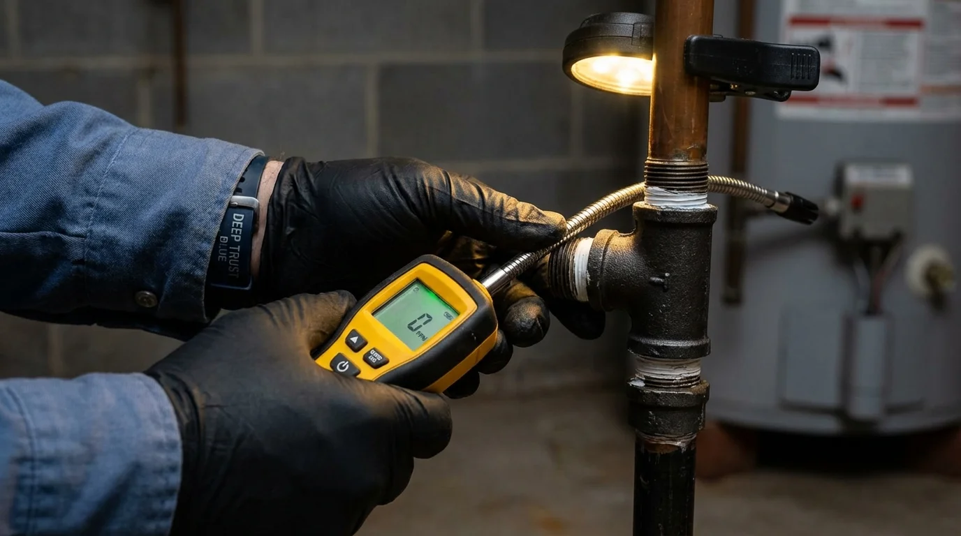 Gas leak detection with electronic sniffer by Johns Plumbing LLC in Webberville