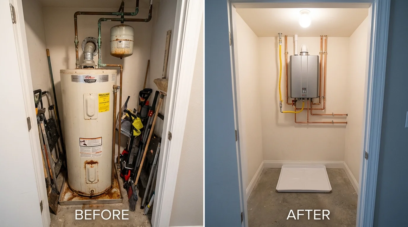 Tank water heater versus wall-mounted tankless unit comparison for Webberville, MI homeowners